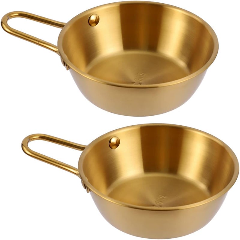 Dadamong 2Pack Makgeolli Bowls 304 Stainless Steel Korean Traditional Bowls Rice Wine Bowl with Handle Hiking Soup Dish Food Bowl Camp Cup 47 Inch 10 Ounces Gold - Image 1