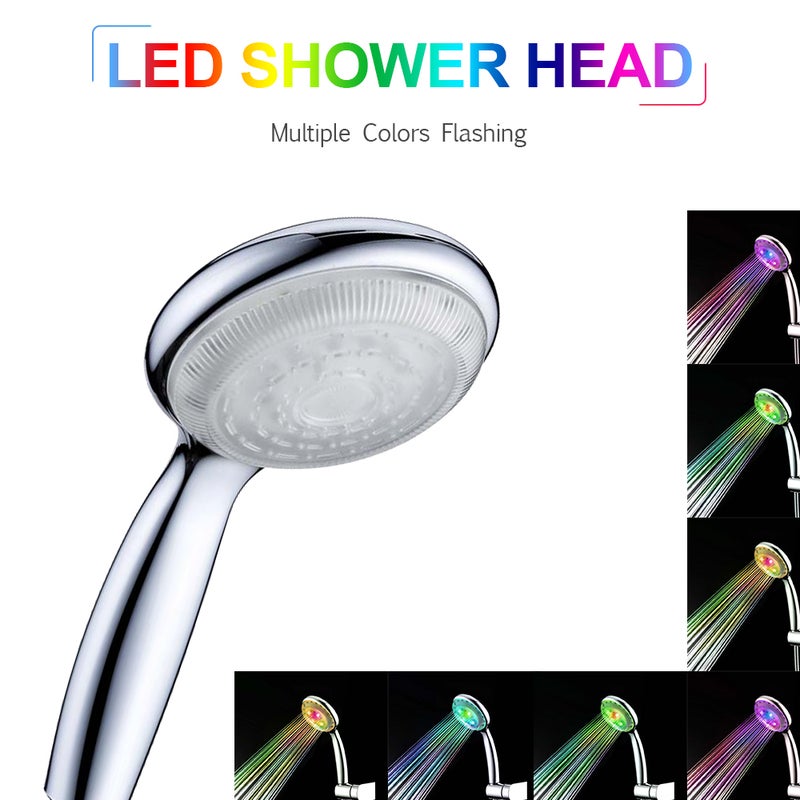 مطاط 샤워 يدوية LED رأس دش LED بألوان متعددة يتغير ألوانه تلقائيًا للحمام - Image 1