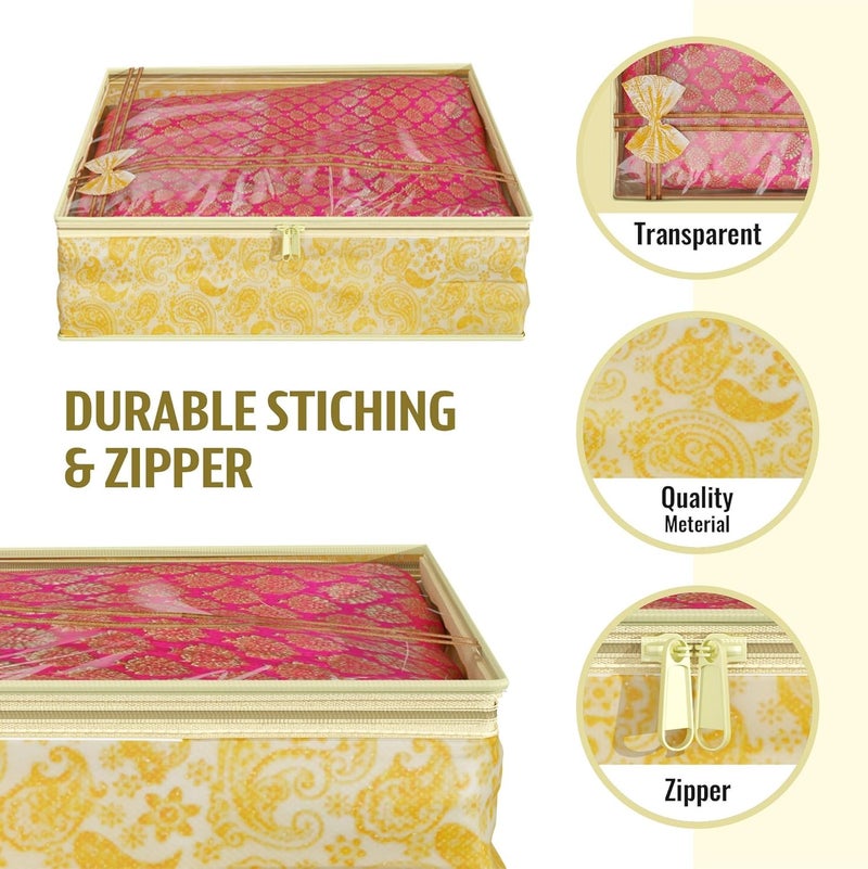 Kuber Industries Clothes Organizer for Wardrobe (Pack of 8) - Single Storage Organizer for Saree | Salwar Suit | Lehenga | Clothes - Dress Organizer for Wardrobe - Single Saree Covers with Zip (Gold) - Image 5