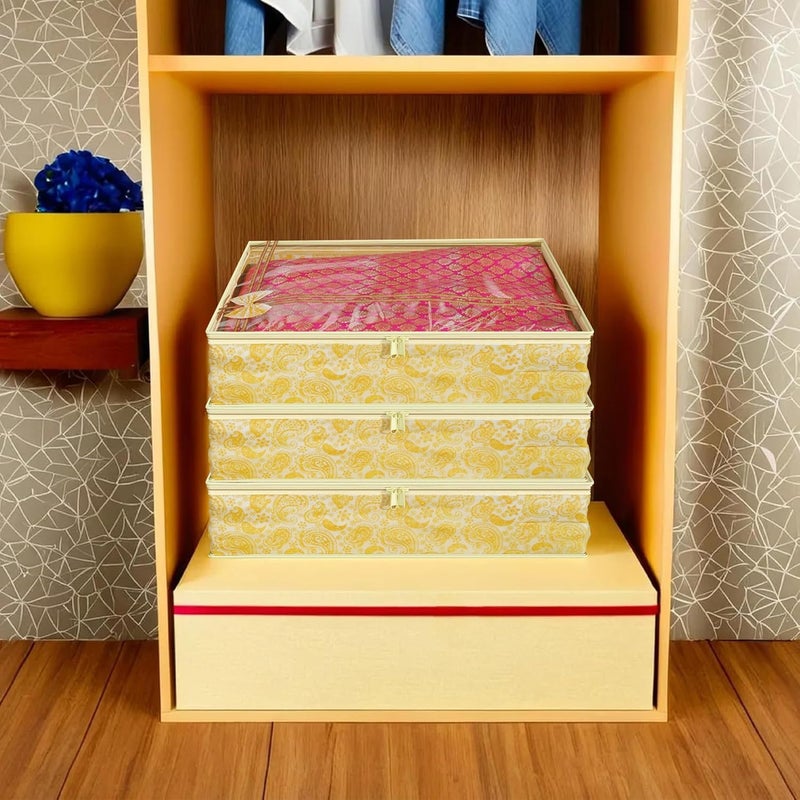 Kuber Industries Clothes Organizer for Wardrobe (Pack of 8) - Single Storage Organizer for Saree | Salwar Suit | Lehenga | Clothes - Dress Organizer for Wardrobe - Single Saree Covers with Zip (Gold) - Image 4