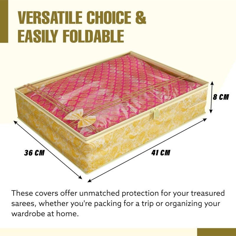 Kuber Industries Clothes Organizer for Wardrobe (Pack of 8) - Single Storage Organizer for Saree | Salwar Suit | Lehenga | Clothes - Dress Organizer for Wardrobe - Single Saree Covers with Zip (Gold) - Image 3