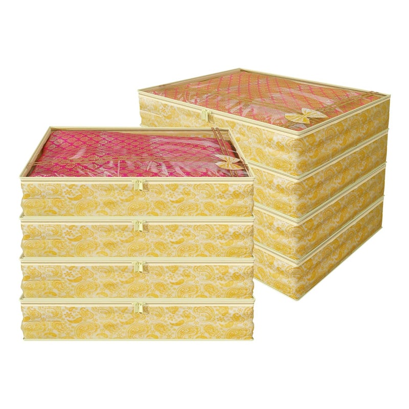 Kuber Industries Clothes Organizer for Wardrobe (Pack of 8) - Single Storage Organizer for Saree | Salwar Suit | Lehenga | Clothes - Dress Organizer for Wardrobe - Single Saree Covers with Zip (Gold) - Image 2