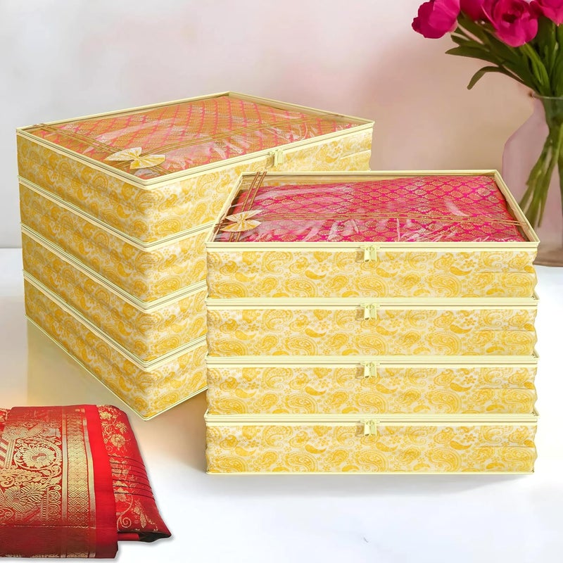 Kuber Industries Clothes Organizer for Wardrobe (Pack of 8) - Single Storage Organizer for Saree | Salwar Suit | Lehenga | Clothes - Dress Organizer for Wardrobe - Single Saree Covers with Zip (Gold) - Image 1