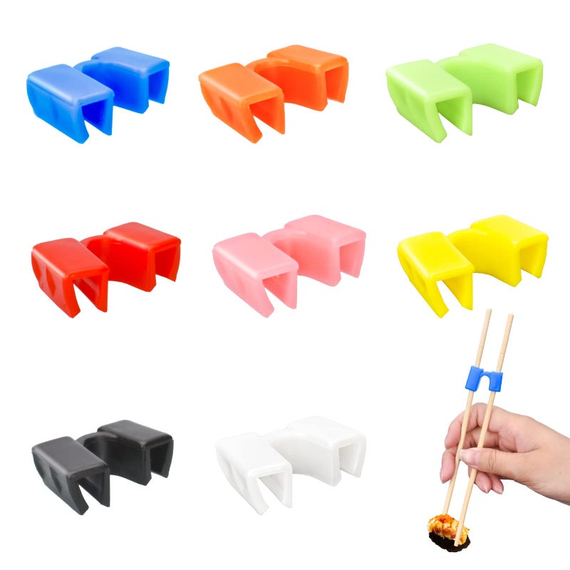 AccEncyc Reusable Chopstick Helpers 8 Pairs  Training Hinges Connector Multicolor for Adults Beginners Trainers or Learners