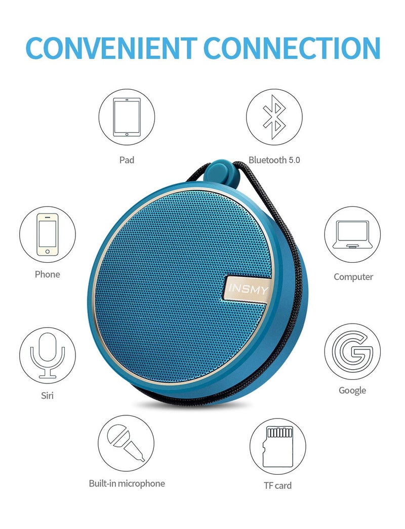 INSMY C12 IPX7 Waterproof Shower Bluetooth Speaker, Portable Small Speaker, Speakers Bluetooth Wireless Loud Clear Sound Support TF CSuard ction Cup for Outdoor Kayak Canoe Beach Gift (Navy) - Image 5