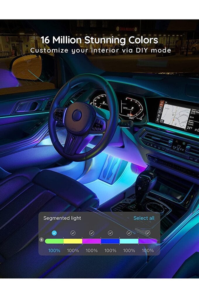 rayihni Car LED Strip Lights, Smart RGBIC Interior Lights, App Control, Music Sync, 16M Colors, 12V - Image 4