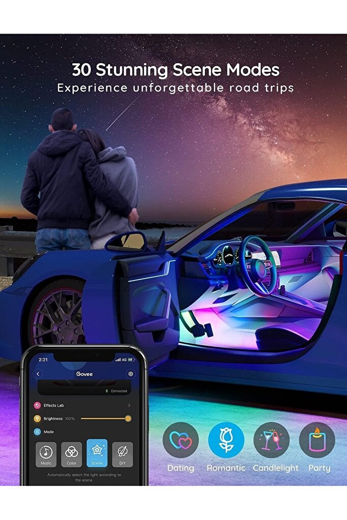 rayihni Car LED Strip Lights, Smart RGBIC Interior Lights, App Control, Music Sync, 16M Colors, 12V - Image 3