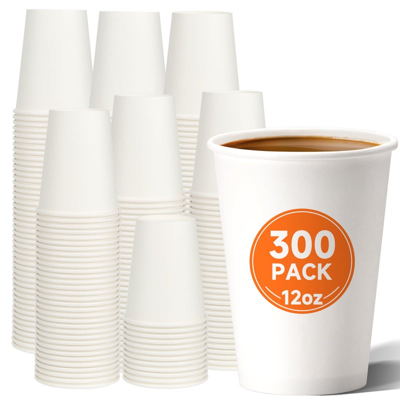 METAPRINT 12 oz Disposable Paper Coffee Cups [300 Pack], White Hot Coffee Cups 12 oz, Thickened Design for Cafes, Bistros, Parties, and Events - Image 1