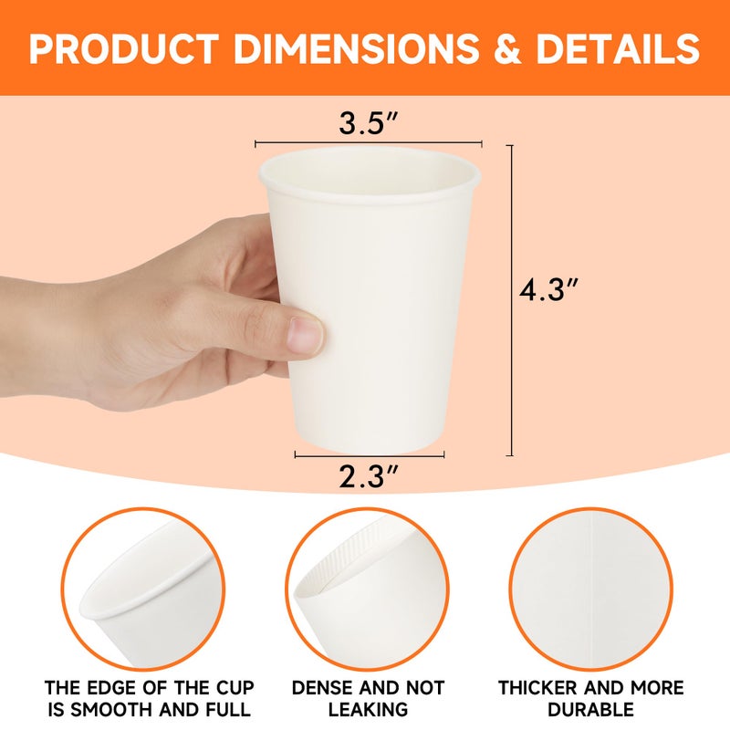METAPRINT 12 oz Disposable Paper Coffee Cups [300 Pack], White Hot Coffee Cups 12 oz, Thickened Design for Cafes, Bistros, Parties, and Events - Image 4