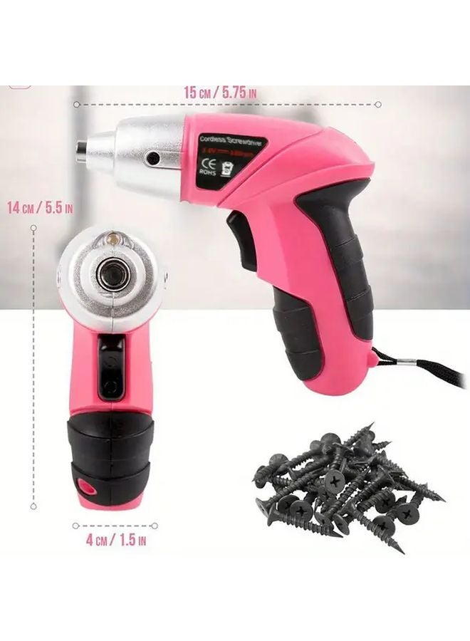 Pink 46pcs Rechargeable Electric Screwdriver Set Multifunctional Handheld Drill For Home DIY - Image 3