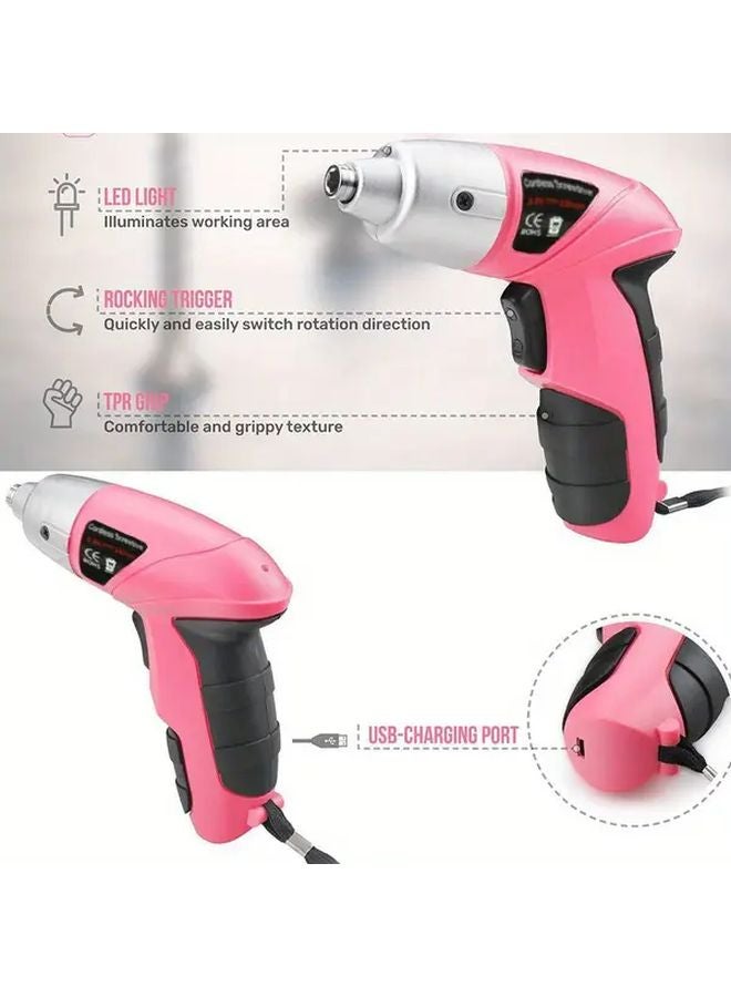 Pink 46pcs Rechargeable Electric Screwdriver Set Multifunctional Handheld Drill For Home DIY - Image 5
