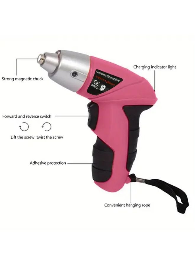 Pink 46pcs Rechargeable Electric Screwdriver Set Multifunctional Handheld Drill For Home DIY - Image 4