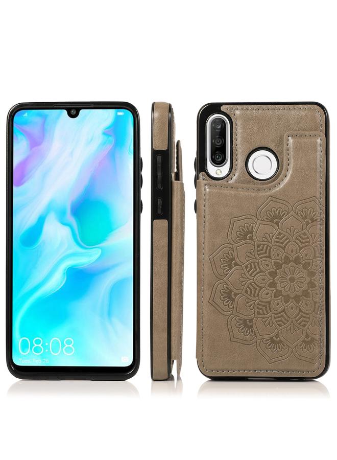 اس-توب جراب لهاتف Huawei P30 Lite بتصميم ماندالا مزدوج الإبزيم مصنوع من البولي يوريثان الحراري والبولي يوريثان الحراري مع فتحات للبطاقات وحامل وإطار للصور - Image 1