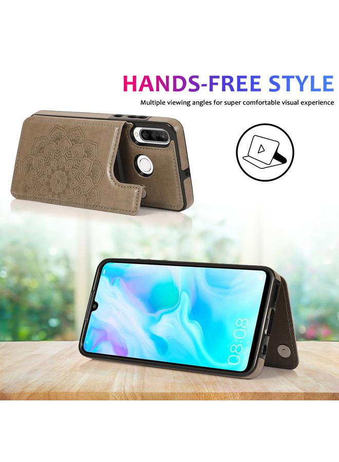 اس-توب جراب لهاتف Huawei P30 Lite بتصميم ماندالا مزدوج الإبزيم مصنوع من البولي يوريثان الحراري والبولي يوريثان الحراري مع فتحات للبطاقات وحامل وإطار للصور - Image 4