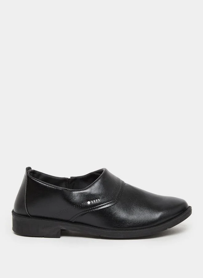 Styli Styli Men Black Solid Stitch Detail Slip On Formal Shoes