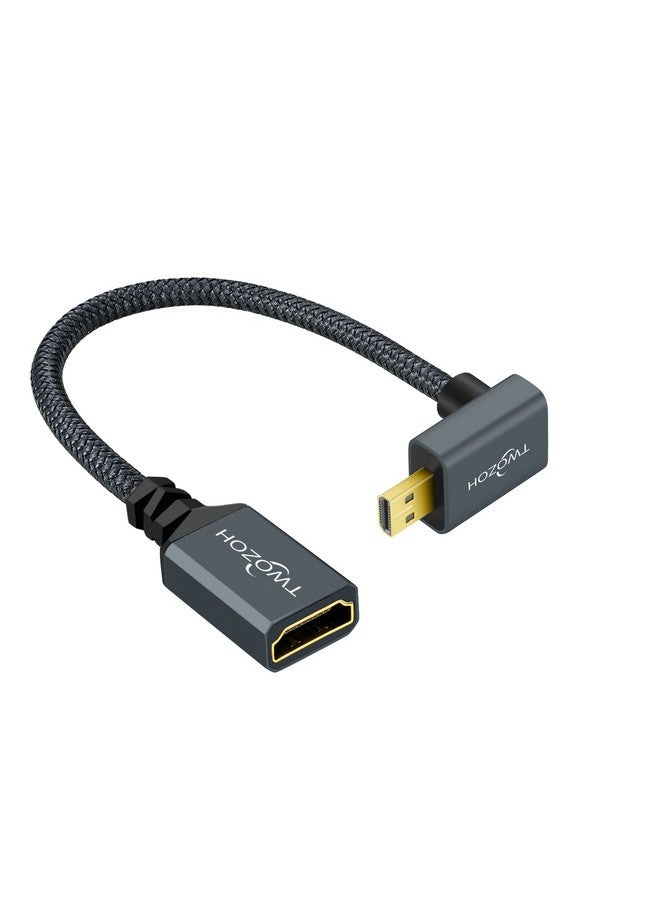 Twozoh كابل محول ميكرو إتش دي إم آي إلى إتش دي إم آي بزاوية مرتفعة 0.6 قدم مضفر نايلون 270° درجة ميكرو إتش دي إم آي ذكر إلى إتش دي إم آي أنثى يدعم 4K@60Hz 1080P - Image 1