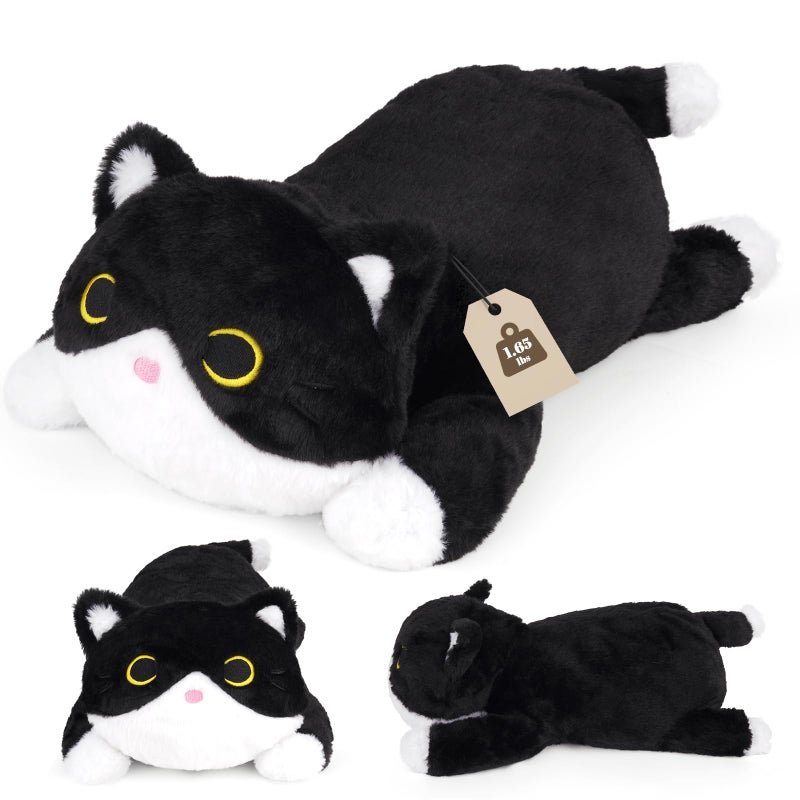 KOPHINYE Weighted Cat Stuffed AnimalCute Black and White Tuxedo Cat Plush Soft Weighted Plushies Cuddleable Sensory Comfort Pillow for Kids Boys Girls Christmas Birthday Gift17in 16lbs - Image 3