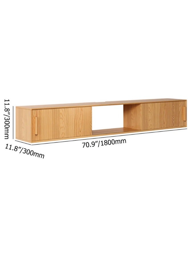 Space Embrace 70.9" Floating Wood Fluted TV Stand with Storage Natural Brown - Image 3