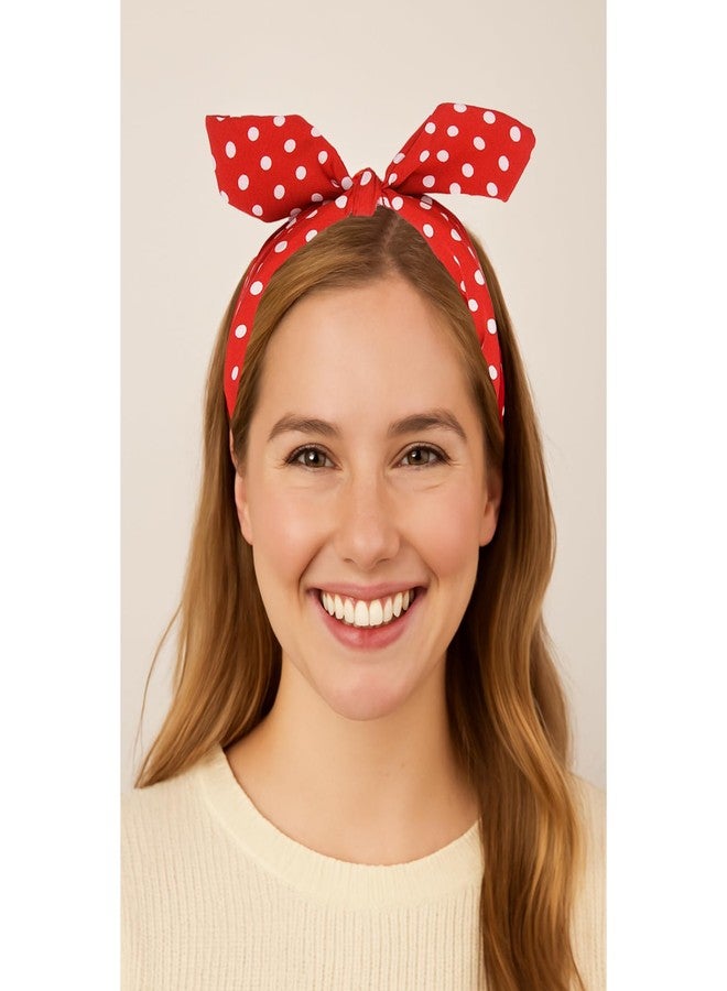 IKUHRMO Vintage Polka Dot Headband for Women, Wide Knot Hairband with Bow Retro Red Head Wrap for Daily Wear Makeup Party (Red, Medium) - Image 5