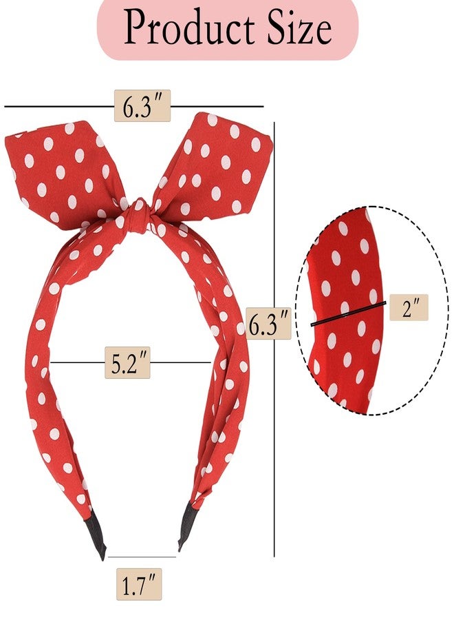 IKUHRMO Vintage Polka Dot Headband for Women, Wide Knot Hairband with Bow Retro Red Head Wrap for Daily Wear Makeup Party (Red, Medium) - Image 2