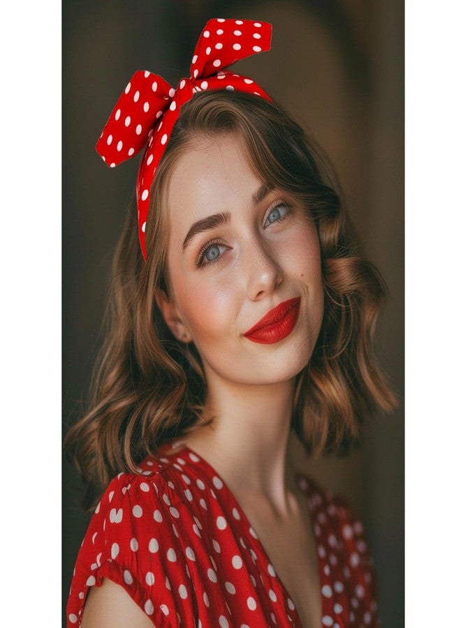 IKUHRMO Vintage Polka Dot Headband for Women, Wide Knot Hairband with Bow Retro Red Head Wrap for Daily Wear Makeup Party (Red, Medium) - Image 4