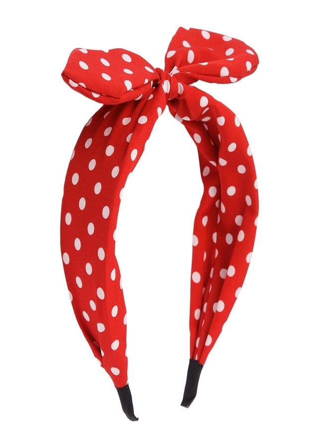IKUHRMO Vintage Polka Dot Headband for Women, Wide Knot Hairband with Bow Retro Red Head Wrap for Daily Wear Makeup Party (Red, Medium) - Image 1