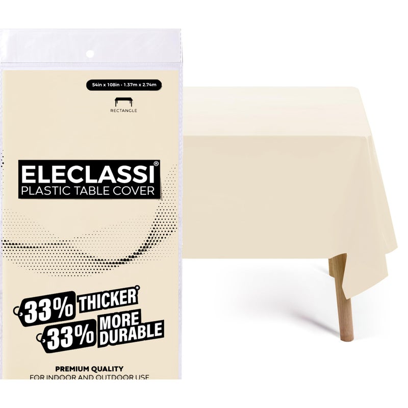 Eleclassi Ivory 12 Pack Premium Disposable Plastic Tablecloth 54 x 108 in Plastic Table Cloth Disposable Tablecloth for Rectangle Table Up to 8 Feet