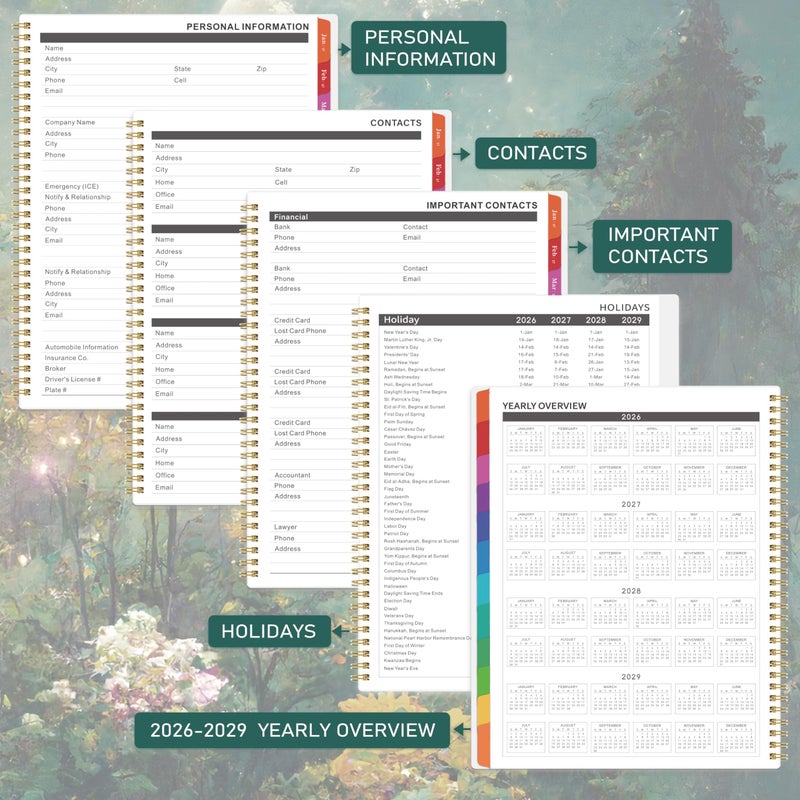 Pinchoco 2026-2029 Monthly Planner/Calendar - 3 Year Monthly Planner 2026-2029, Jul.2026 - Jun.2029, 9" x 11", 3 Year Calendar 2026-2027-2028 Monthly Planner with 36-Month Tabs, Inner Pocket - Dreaming Moonlight - Image 5