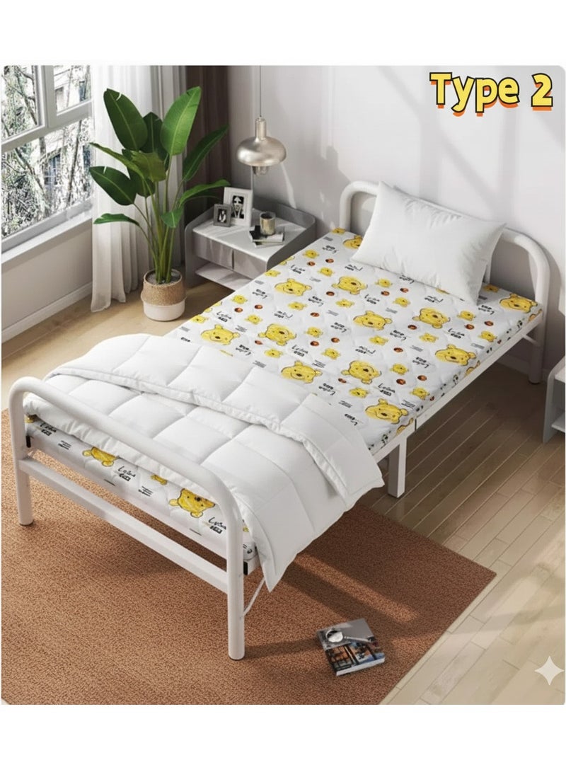 Saudi Select Foldable heavy-duty metal bed with headboard and footboard, no box spring required, no installation required, portable storage, metal platform with under-bed storage, 190 x 90 x 40 cm (bear pattern) - Image 1