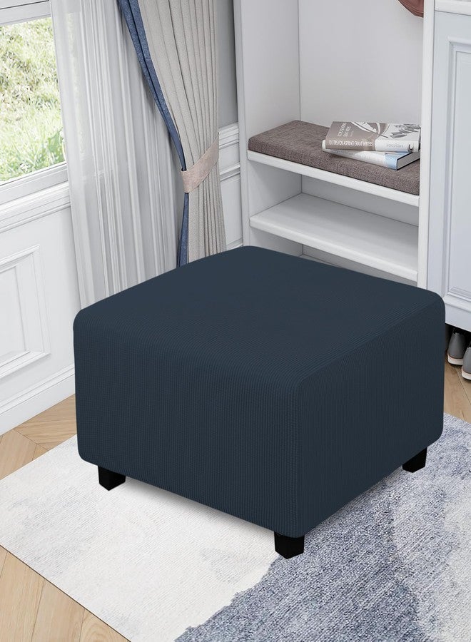Easy-Going Stretch Square Ottoman Cover 40x40x15 inch Folding Storage Stool Furniture Protector Soft Rectangle slipcover with Elastic Bottom Dark Blue - Image 2