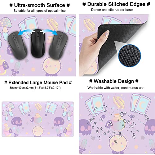 DSKGSJH Kawaii Purple Desk Mat,Cute Witchy Elements Mouse Pad, Desk Pad Mystical Goth,XXL Gamig Desktop Mat,Extended Keyboard Mousepad Large for Computer Laptop,Girl Gamer Desk Decor 31.5''x15.7'' - Image 5