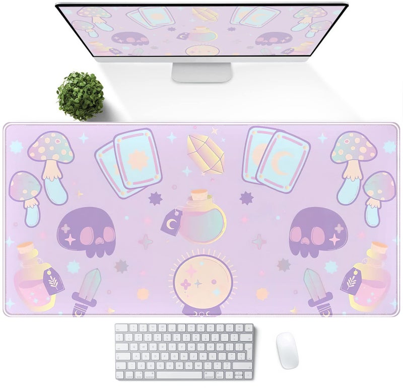 DSKGSJH Kawaii Purple Desk Mat,Cute Witchy Elements Mouse Pad, Desk Pad Mystical Goth,XXL Gamig Desktop Mat,Extended Keyboard Mousepad Large for Computer Laptop,Girl Gamer Desk Decor 31.5''x15.7'' - Image 1