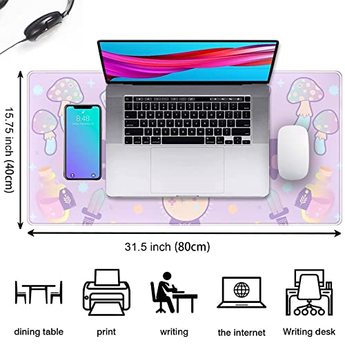 DSKGSJH Kawaii Purple Desk Mat,Cute Witchy Elements Mouse Pad, Desk Pad Mystical Goth,XXL Gamig Desktop Mat,Extended Keyboard Mousepad Large for Computer Laptop,Girl Gamer Desk Decor 31.5''x15.7'' - Image 3