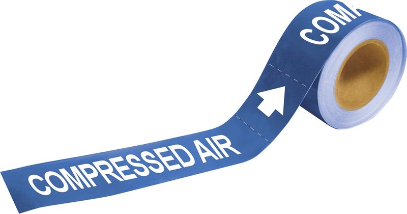 Brady 20415 Economy Pipe Markers-To-Go, B-736, 1" Height X 8" Width, White On Blue Self-Sticking - Plastic Film, Legend "Compressed Air" - Image 1