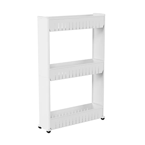 Everyday Home 3 Tier Shelf Rolling Cart - Narrow-Space Kitchen or Bathroom Shelf Organizer Cart - Slim Slide-Out Storage Shelves for Kitchen, Bathroom, Laundry and Pantry - Image 1