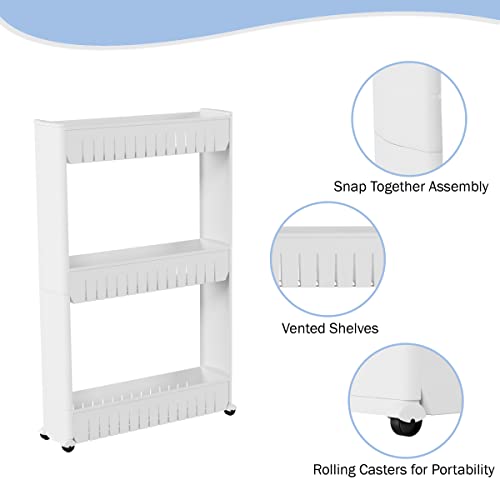 Everyday Home 3 Tier Shelf Rolling Cart - Narrow-Space Kitchen or Bathroom Shelf Organizer Cart - Slim Slide-Out Storage Shelves for Kitchen, Bathroom, Laundry and Pantry - Image 3