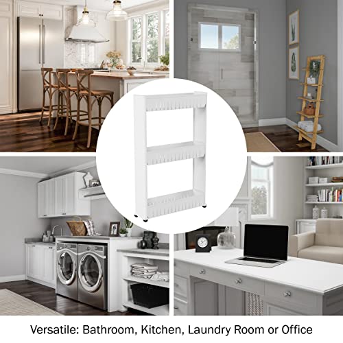 Everyday Home 3 Tier Shelf Rolling Cart - Narrow-Space Kitchen or Bathroom Shelf Organizer Cart - Slim Slide-Out Storage Shelves for Kitchen, Bathroom, Laundry and Pantry - Image 4