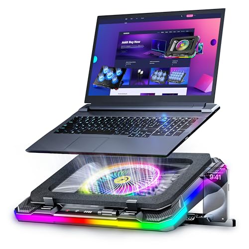AICHESON لوحة تبريد لابتوب الألعاب AICHESON مع أضواء RGB كاملة مروحة تبريد قوية قاعدة لأجهزة لابتوب وأجهزة كمبيوتر الألعاب 15-19 بوصة - Image 1