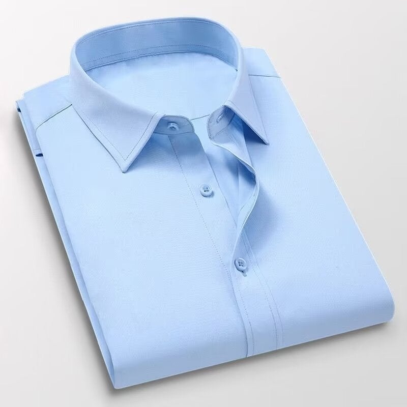 Plus size short-sleeved shirt mens business casual versatile multi-color business wear loose fat brother short-sleeved shirt fat guy shirt Light blue - Image 1