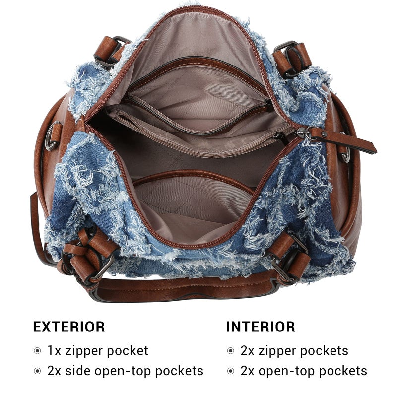 Dasein Women Soft Vegan Leather Barrel Bags Large Hobo Top Handle Work Totes Satchel Handbags Shoulder Purse (Denim blue) - Image 5