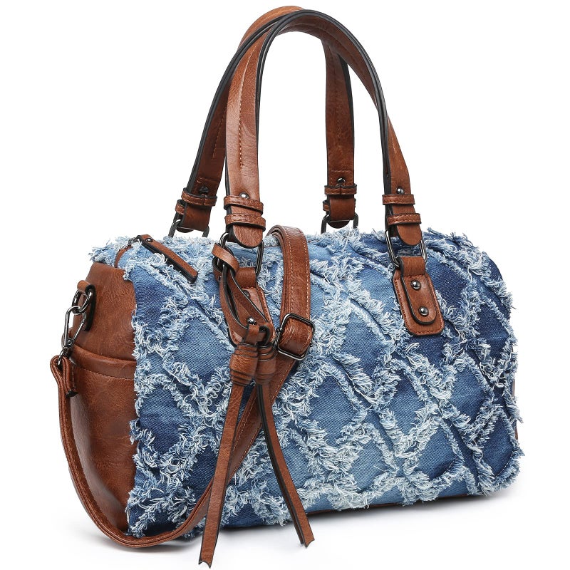 Dasein Women Soft Vegan Leather Barrel Bags Large Hobo Top Handle Work Totes Satchel Handbags Shoulder Purse (Denim blue) - Image 1