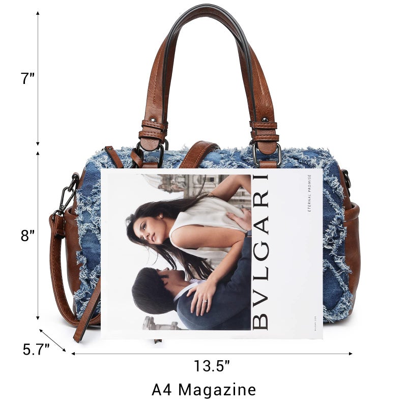Dasein Women Soft Vegan Leather Barrel Bags Large Hobo Top Handle Work Totes Satchel Handbags Shoulder Purse (Denim blue) - Image 4