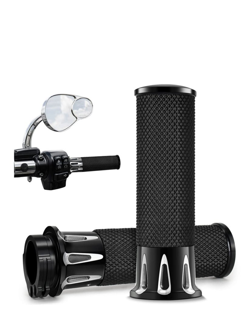 SYOSI Universal Motorcycle Handles Grips, 1" Motorcycle Hand Grips Black Chrome Handlebar Grips Compatible with Harley Touring Honda Yamaha Suzuki Kawasaki  - Image 1