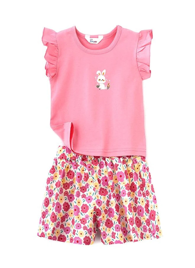بيبي كلو Pink Bunny Ruffle Tee & Shorts Set