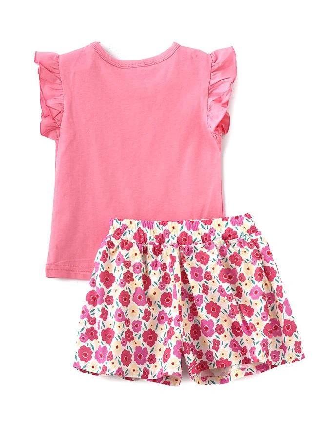 بيبي كلو Pink Bunny Ruffle Tee & Shorts Set