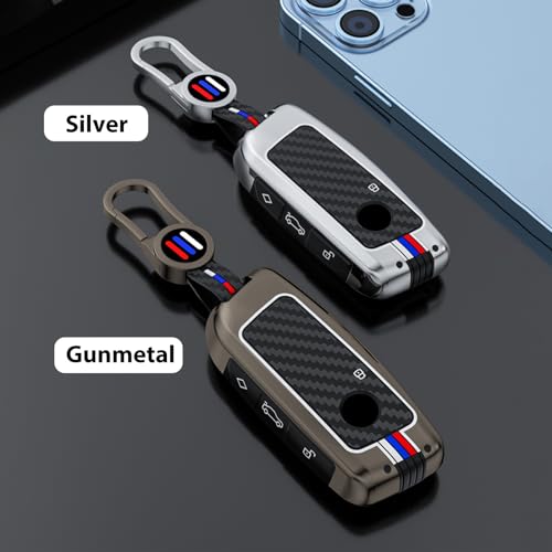 OLLEN Heavy Zinc Alloy Key Fob Cover, Fit for BMW 2023-2025~up New 5/7 Series 740i 760i X1 X2 X3 X5 X6 X7 XM IX IX3 I5 I7 etc, Full Protection Remote Fob Cover with Carbon Fiber Pattern, Silver (1 Pcs) - Image 3
