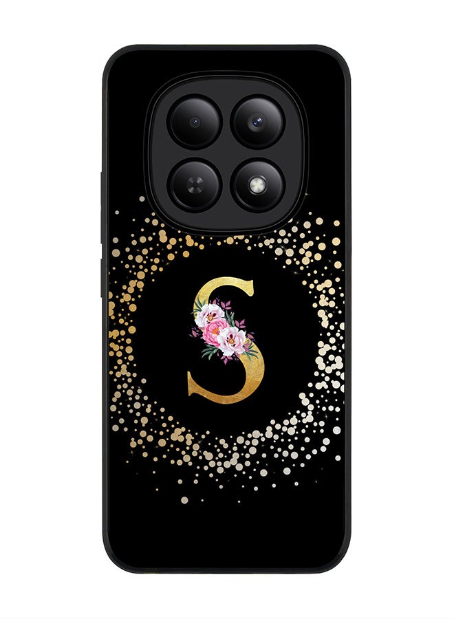 For Xiaomi Redmi Note 15 4G Case,Slim fit Camera Protection, Shockproof Thin Phone cover  - Custom Monogram Floral - S ( Black )