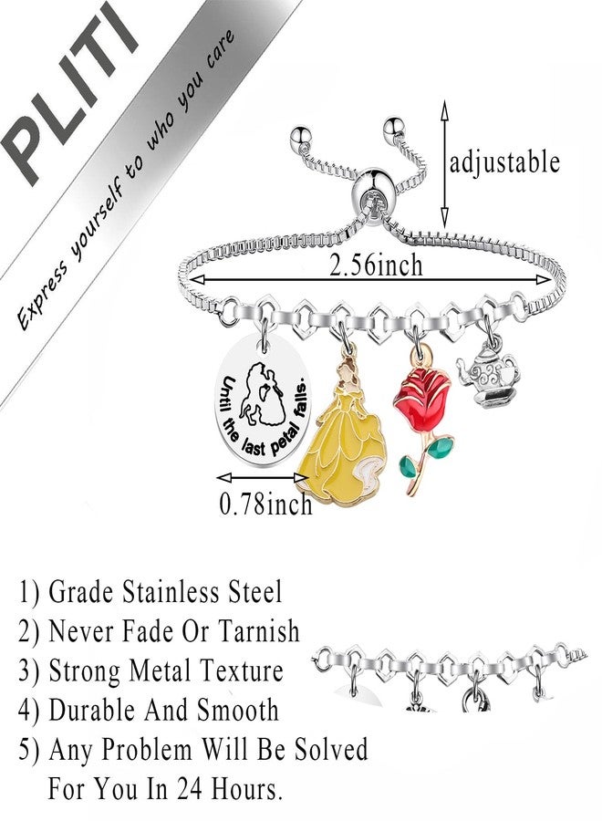 PLITI Princess Inspired Gift Princess Fan Gift Fairy Tales Lover Gifts Until The Last Petal Falls Rose Flower Bracelet (believed petal fall bg) - Image 2