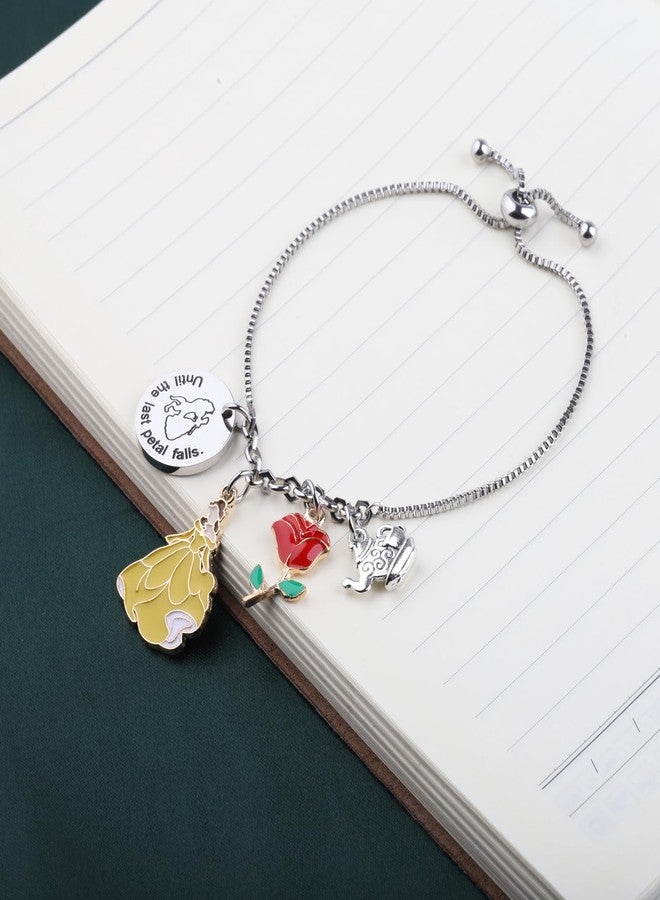 PLITI Princess Inspired Gift Princess Fan Gift Fairy Tales Lover Gifts Until The Last Petal Falls Rose Flower Bracelet (believed petal fall bg) - Image 5