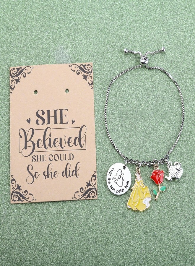 PLITI Princess Inspired Gift Princess Fan Gift Fairy Tales Lover Gifts Until The Last Petal Falls Rose Flower Bracelet (believed petal fall bg) - Image 3